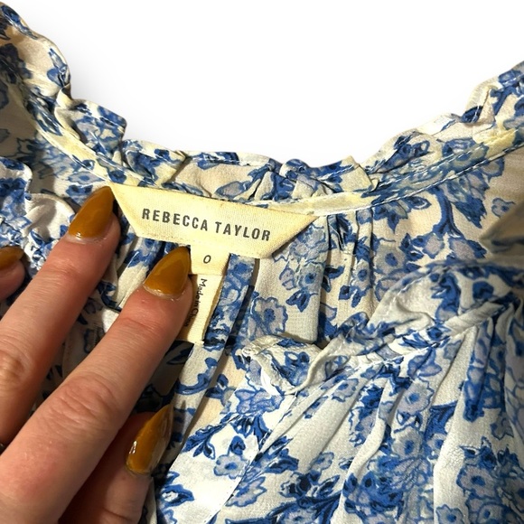 Rebecca Taylor Aimee Floral Silk Mini Shirt Dress Blue White Size 0 - Picture 5 of 12